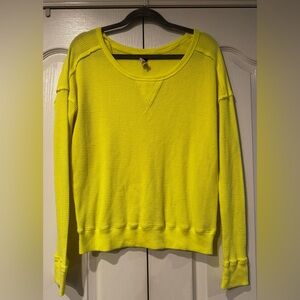 Free People We The Free Neon Yellow Waffle Knit Crew Neck Pullover - Size S